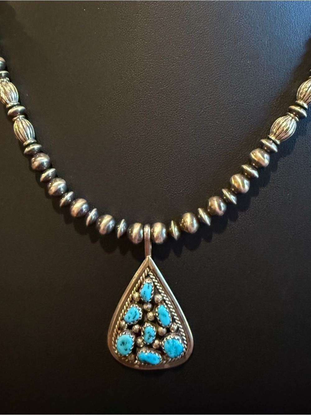 Vintage Irene Chiquito Pendant Sterling Silver Navajo Pearl Turquoise Necklace